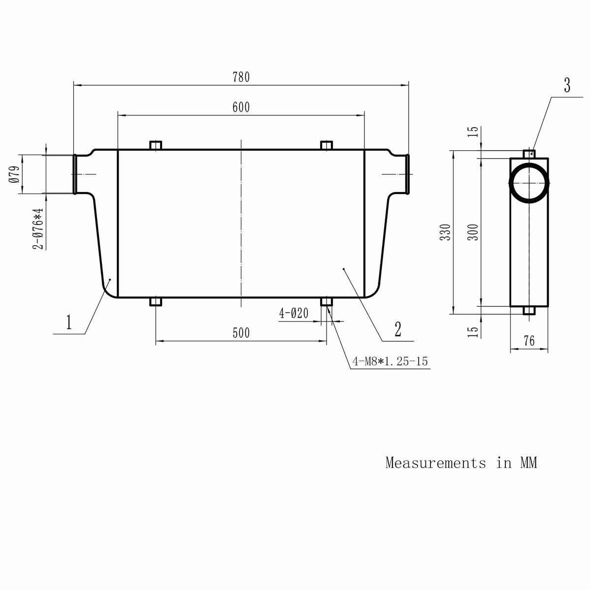 PSR universella intercoolers 600 × 300 × 76 mm 600 × 300 × 100 mm 450 × 300 × 76 mm