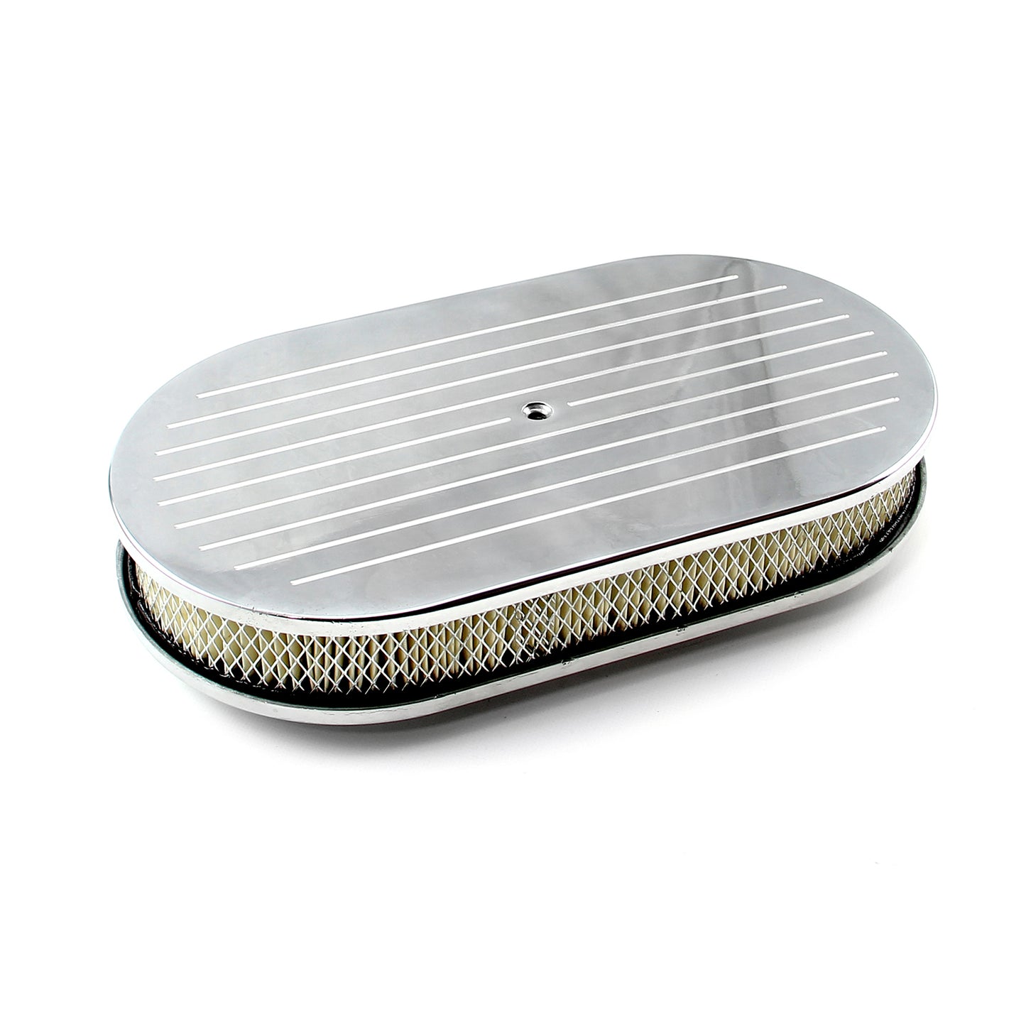 15" x 2" Oval kulfräst luftrenare i polerat aluminium