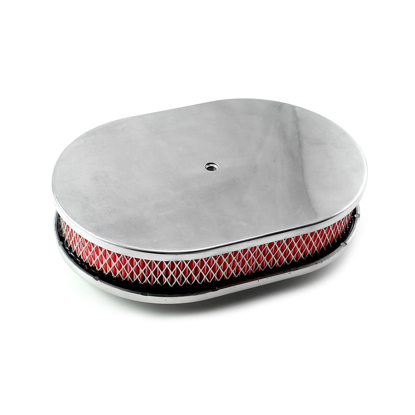 12" x 2" Oval slätt polerad aluminium luftrenarsats - rött filter