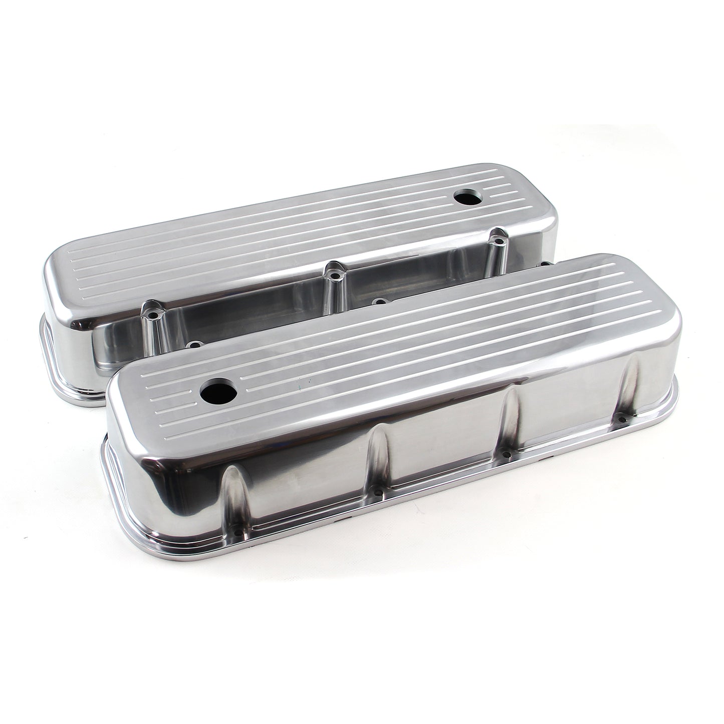 Chevy BBC 454 polerade aluminium kulfräst Valve Cover – höga med hål