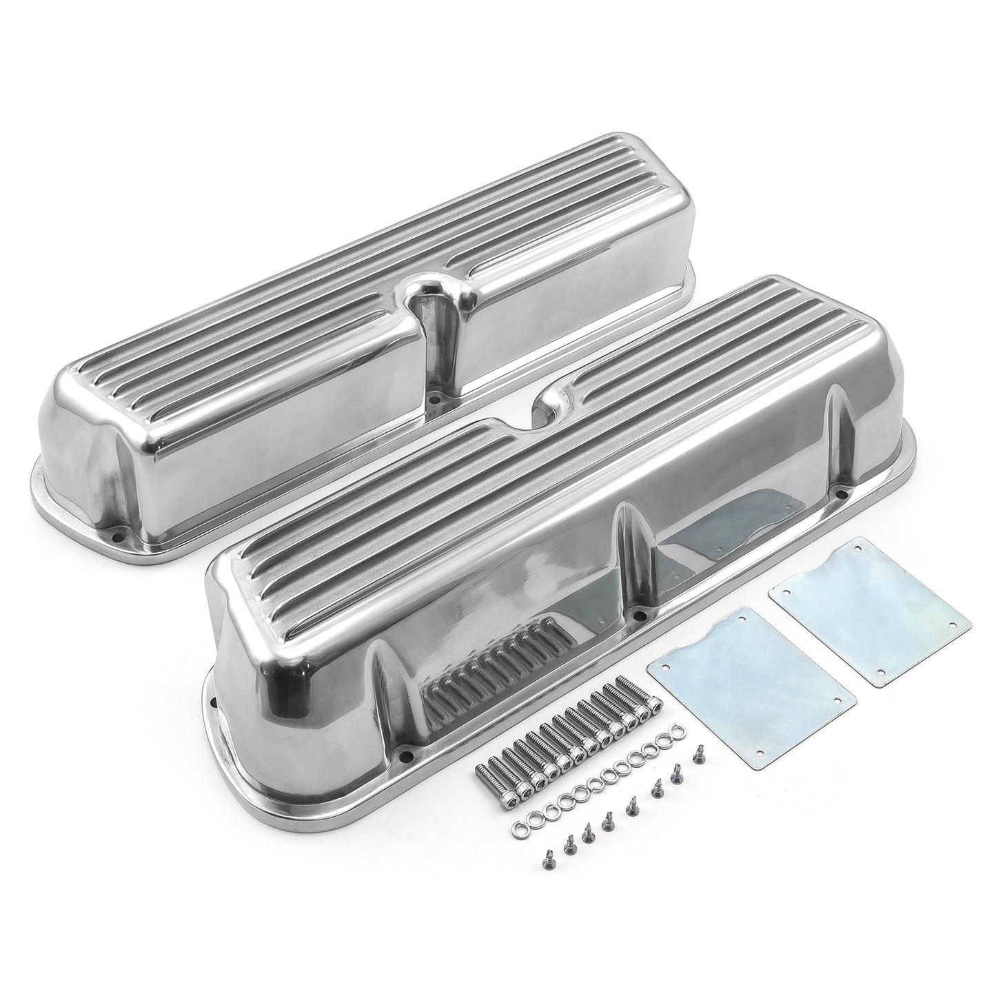 Ford SB 289 302 351 Windsor klassisk ribbad aluminiumventilkåpor höga utan hål