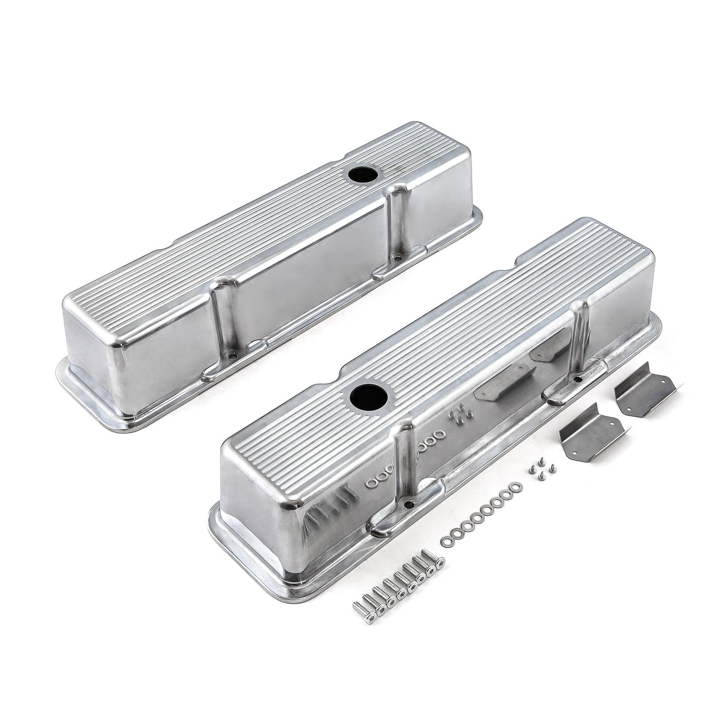 Chevy SBC 350 polerade aluminium kulfräst Valve Covers – höga med hål