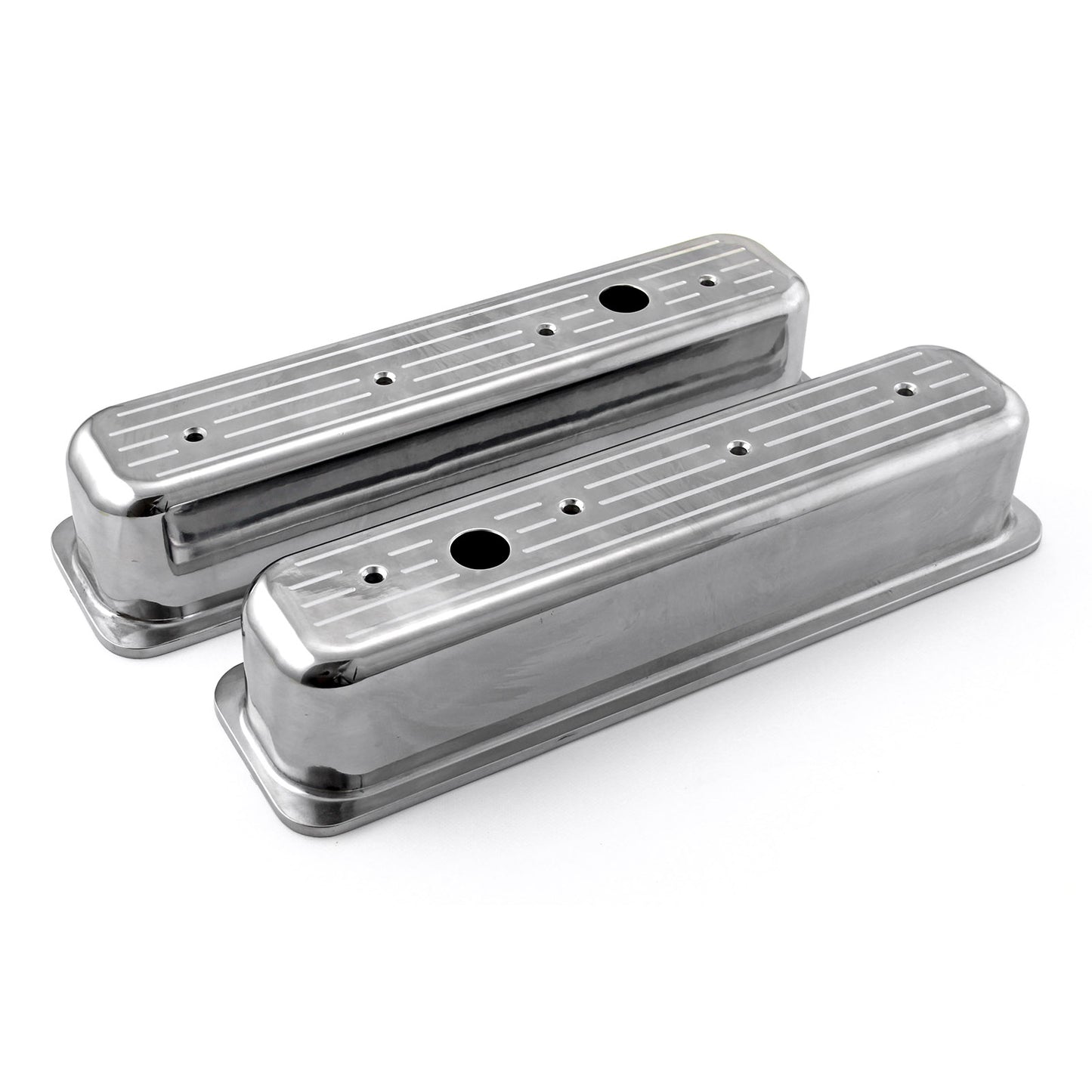 Chevy SBC 350 centrumbult polerade aluminium kulfräst Valve Covers höga med hål