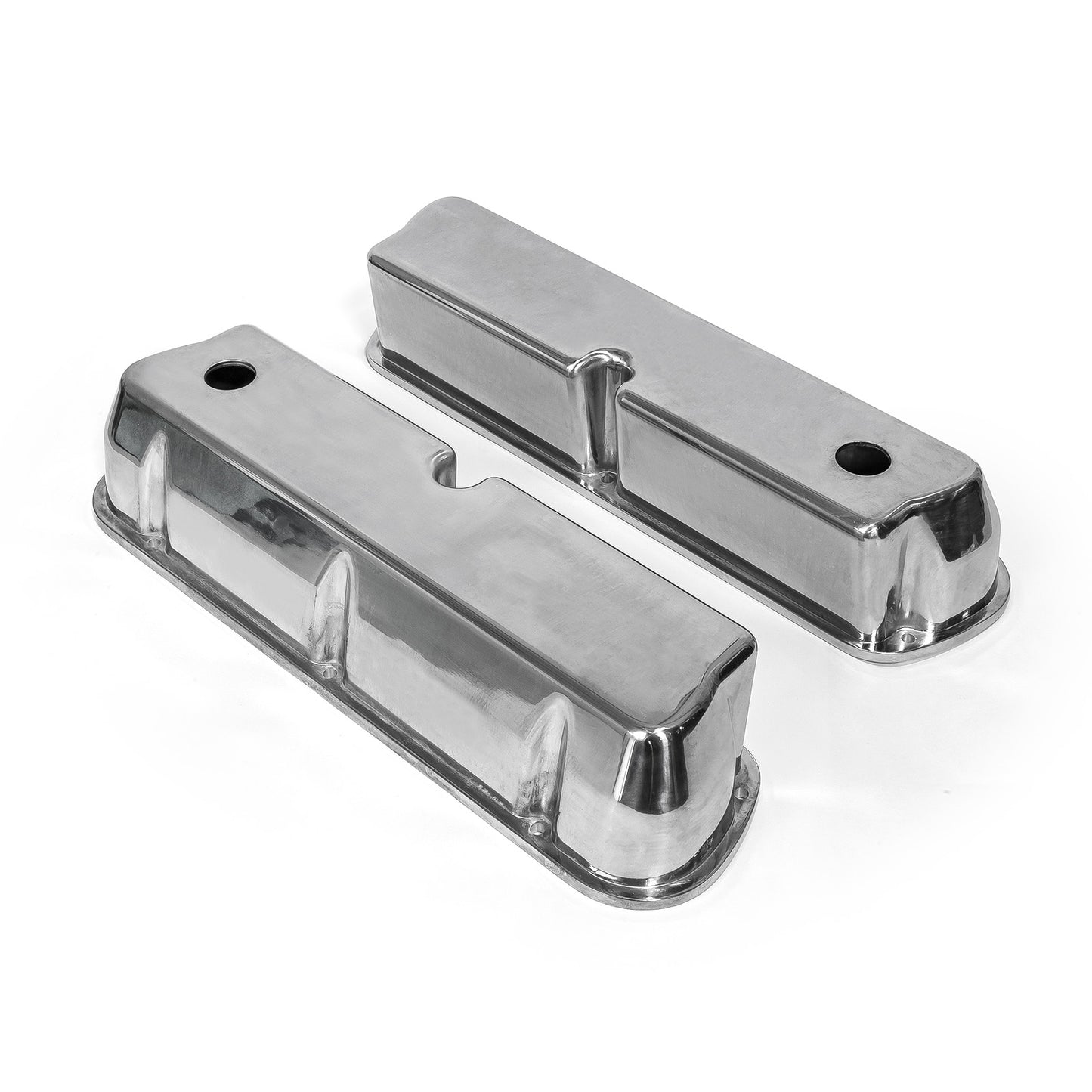 Ford SB 289 302 351 Windsor polerade aluminium slät Valve Covers – höga med hål