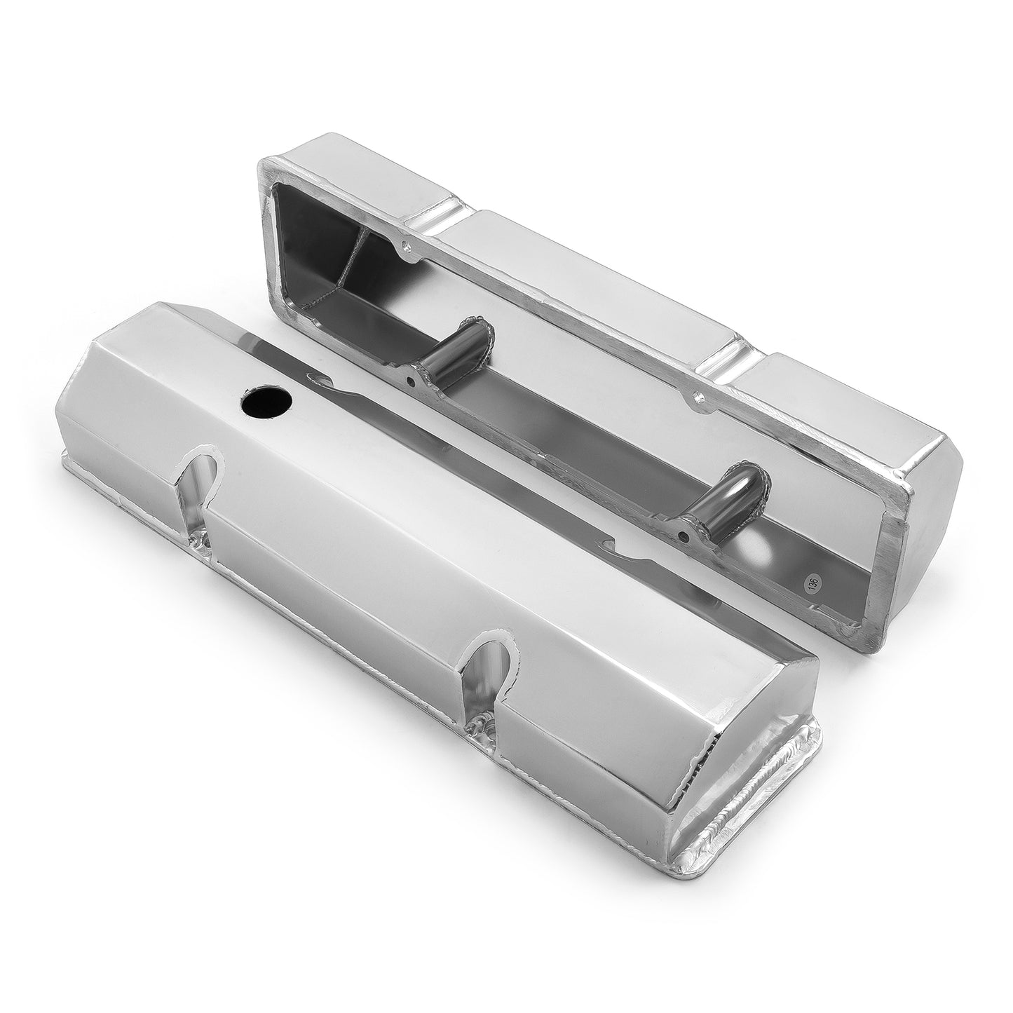 Chevy SBC 350 svetsade ventilkåpor satin höga med hål