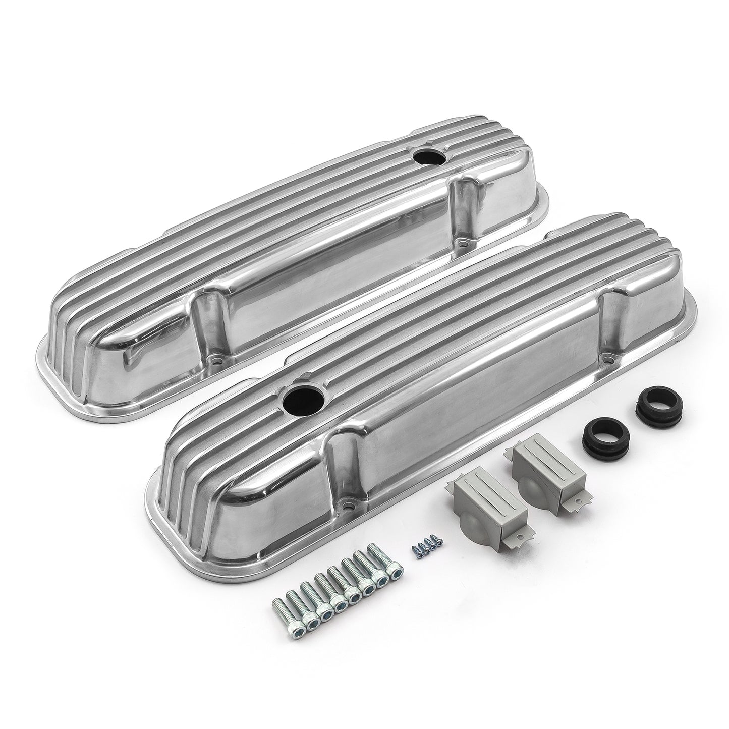 Pontiac 326 400 455 polerade klassisk ribbad aluminiumventilkåpor med hål