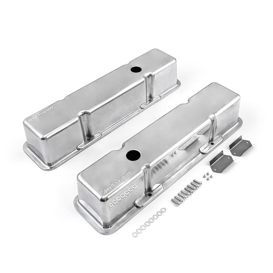 Chevy SBC 350 aluminiumventilkåpor höga med hål [polerade]