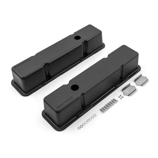 Chevy SBC 350 aluminiumventilkåpor höga med hål [svarta]