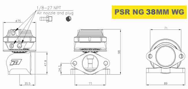 PSR Next Gen 38 mm extern wastegate med 2-bultsfläns