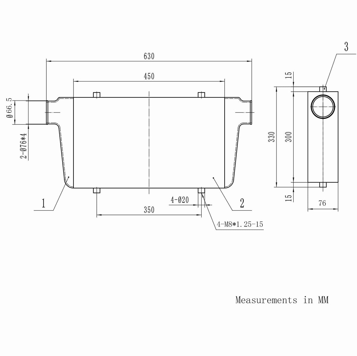 PSR Gen2 universella intercoolers med tätare lamellpaket 600 × 300 × 76 mm 600 × 300 × 100 mm