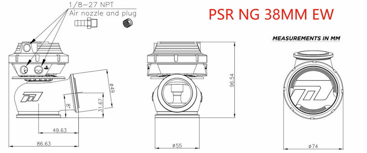 PSR Next Gen 38 mm extern wastegate med dubbla V-band