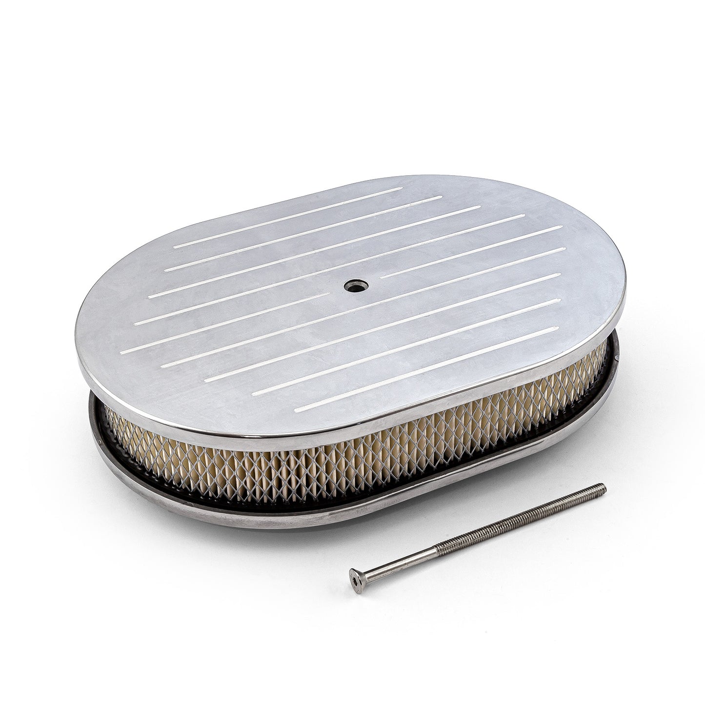 12" x 2" Oval kulfräst luftrenare i polerat aluminium