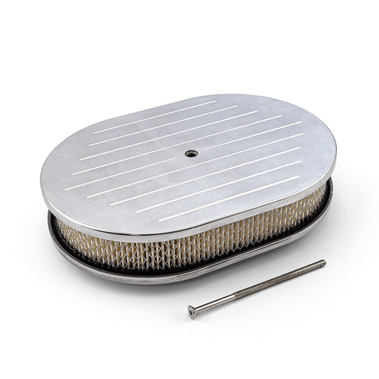 12" x 2" Oval kulfräst luftrenare i polerat aluminium