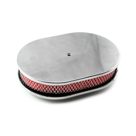 12" x 2" Oval slätt polerad aluminium luftrenarsats - rött filter