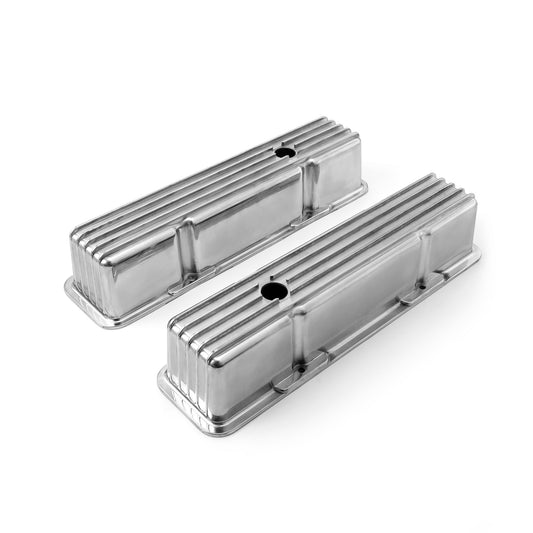 Chevy SBC 350 klassisk ribbad aluminiumventilkåpor – höga med hål