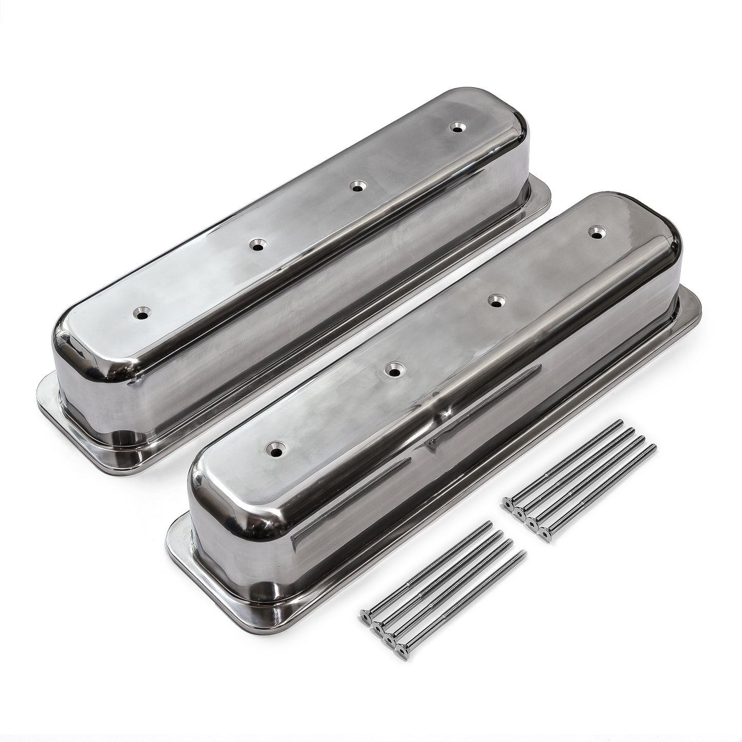 Chevy SBC 350 centrumbult polerade aluminium slät Valve Cover – höga utan hål