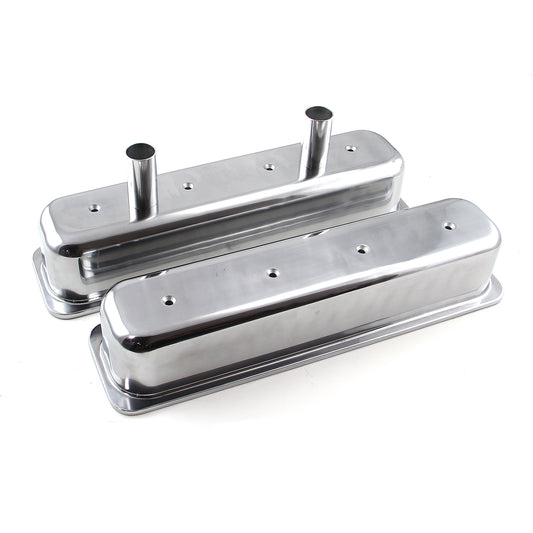 Chevy SBC 350 centrumbult polerade aluminium Circle Track Valve Cover – höga