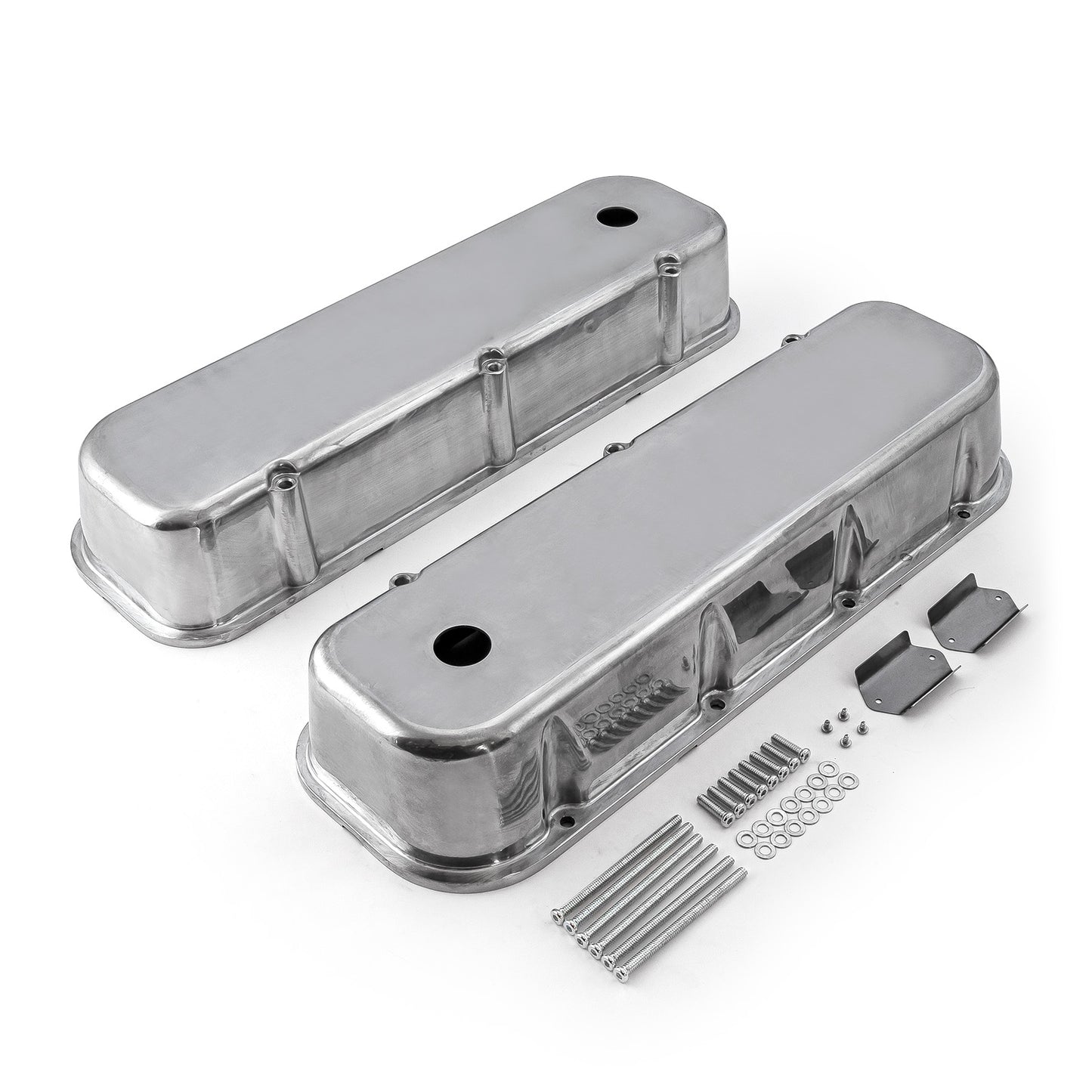 Chevy BBC 454 polerade aluminium slät Valve Cover – höga med hål
