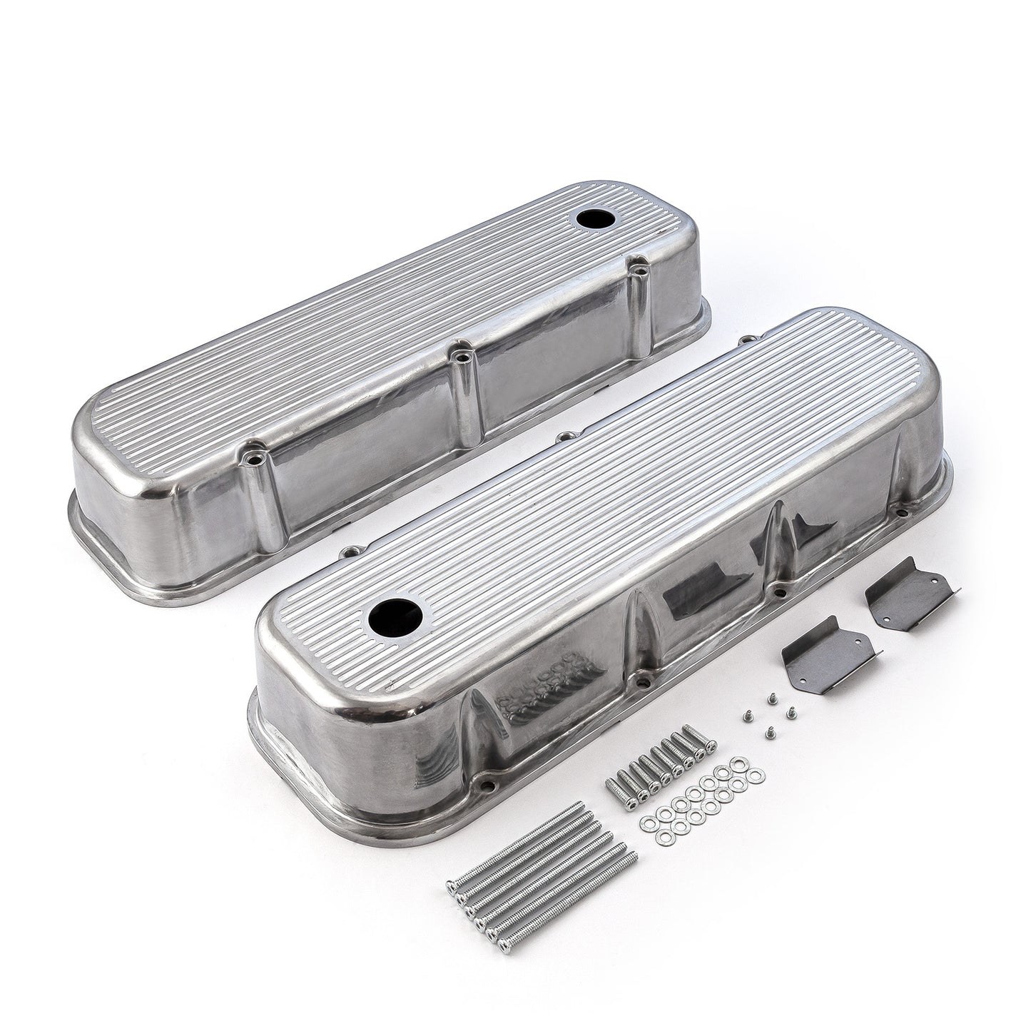 Chevy BBC 454 polerade aluminium kulfräst Valve Covers – höga med hål