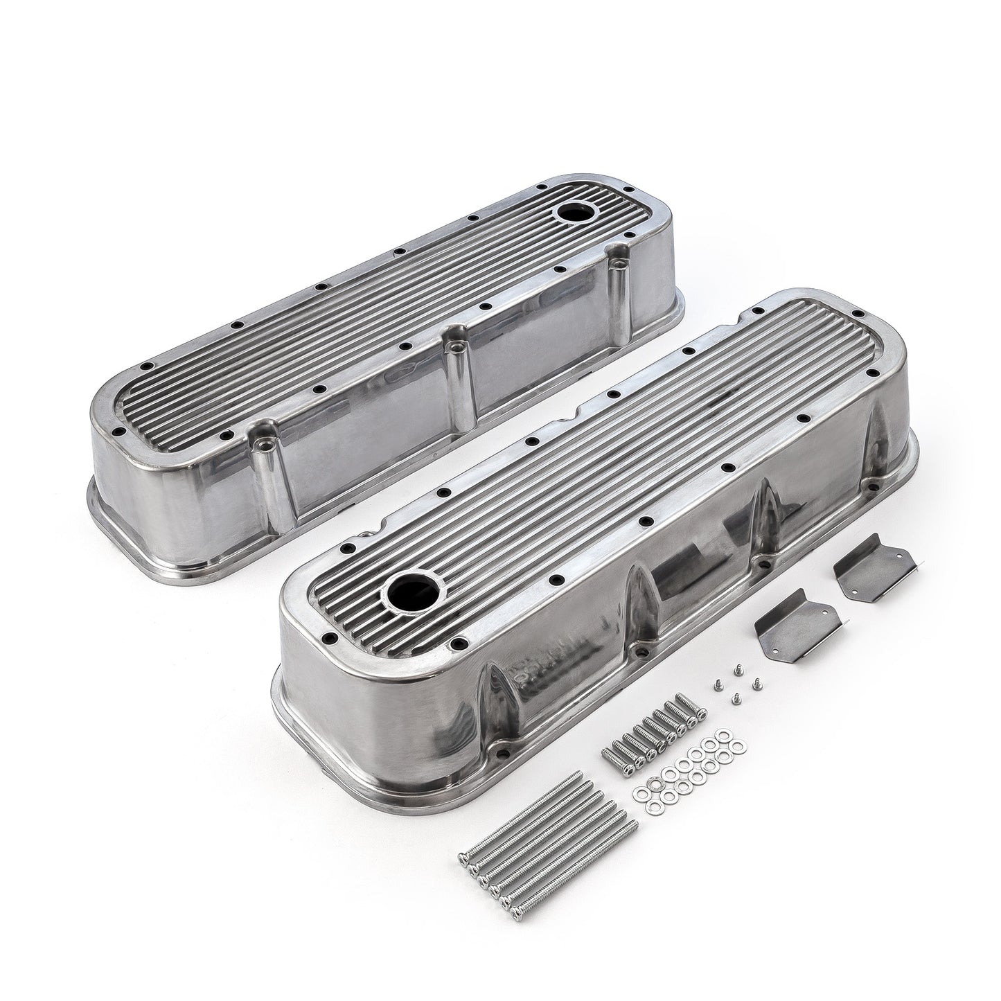 Chevy BBC 454 polerade Ribbed aluminiumventilkåpor – höga med hål