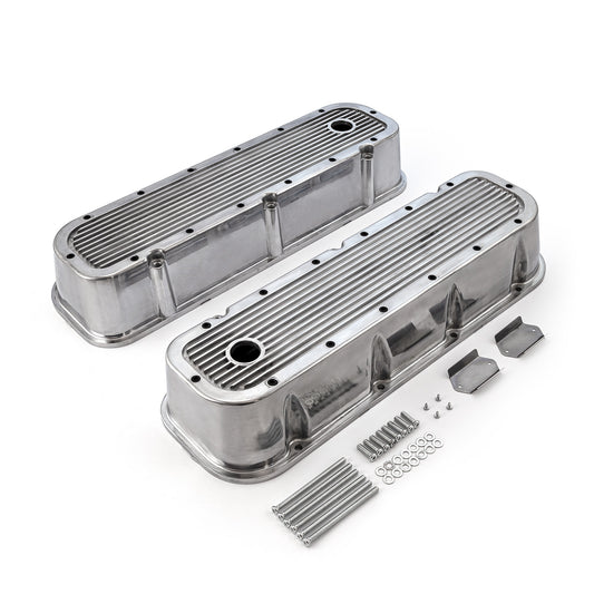 Chevy BBC 454 polerade Ribbed aluminiumventilkåpor – höga med hål