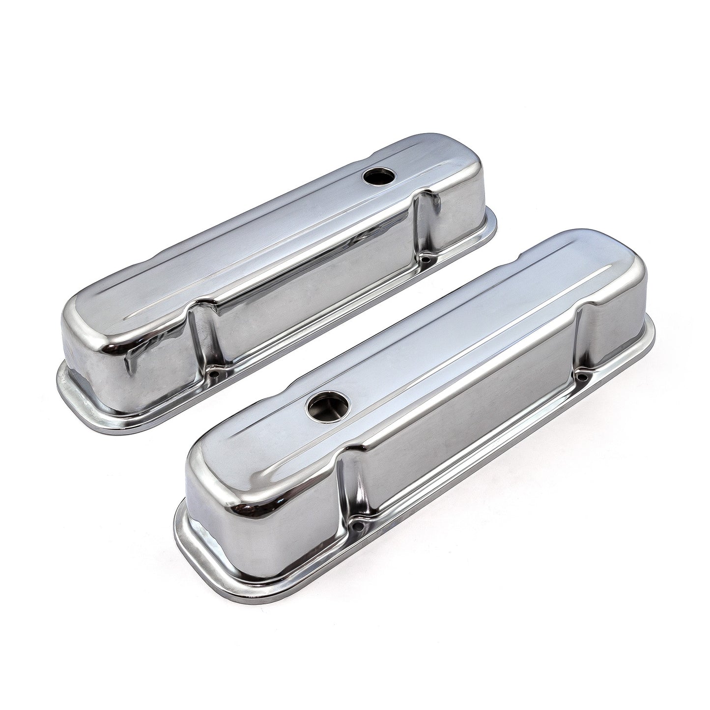 Pontiac 326 400 455 kromade stålventilkåpor – 3 1/2" höga med bafflat hål