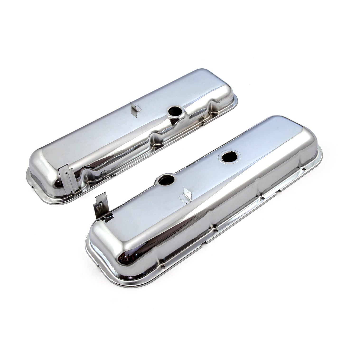 Chevy BBC 454 STD Style kromade Valve Covers – låga med bafflat hål