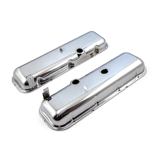 Chevy BBC 454 STD Style kromade Valve Covers – låga med bafflat hål