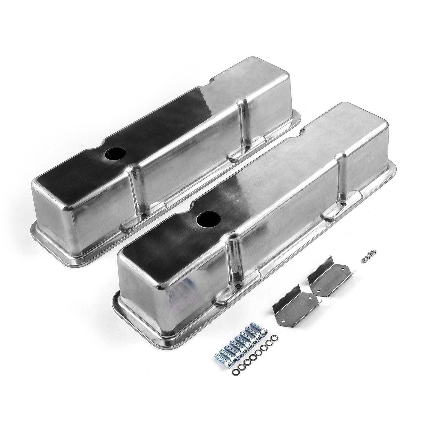 Chevy SBC 350 polerade aluminium slät Valve Covers – höga med hål