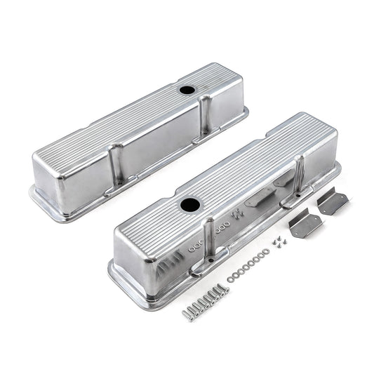Chevy SBC 350 polerade aluminium kulfräst Valve Covers – höga med hål