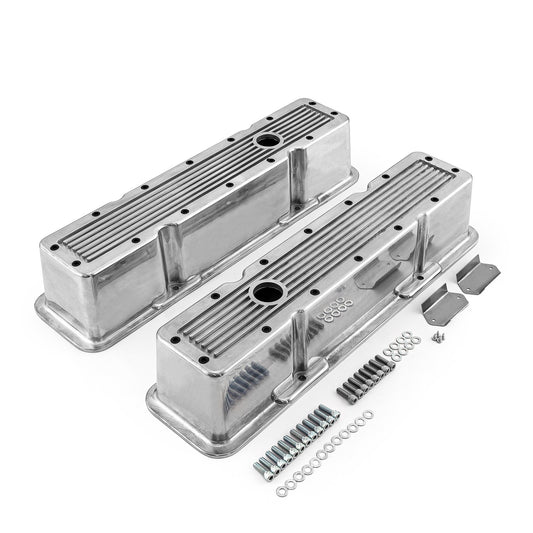Chevy SBC 350 polerade Ribbed aluminiumventilkåpor – höga med hål