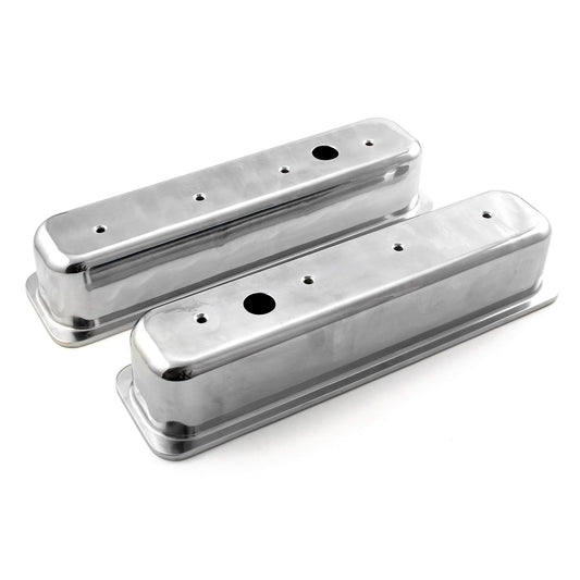 Chevy SBC 350 centrumbult polerade aluminium slät Valve Covers – höga med hål