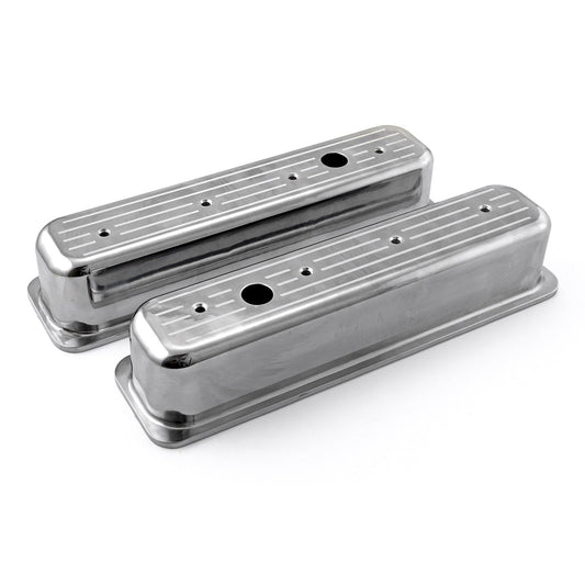 Chevy SBC 350 centrumbult polerade aluminium kulfräst Valve Covers höga med hål