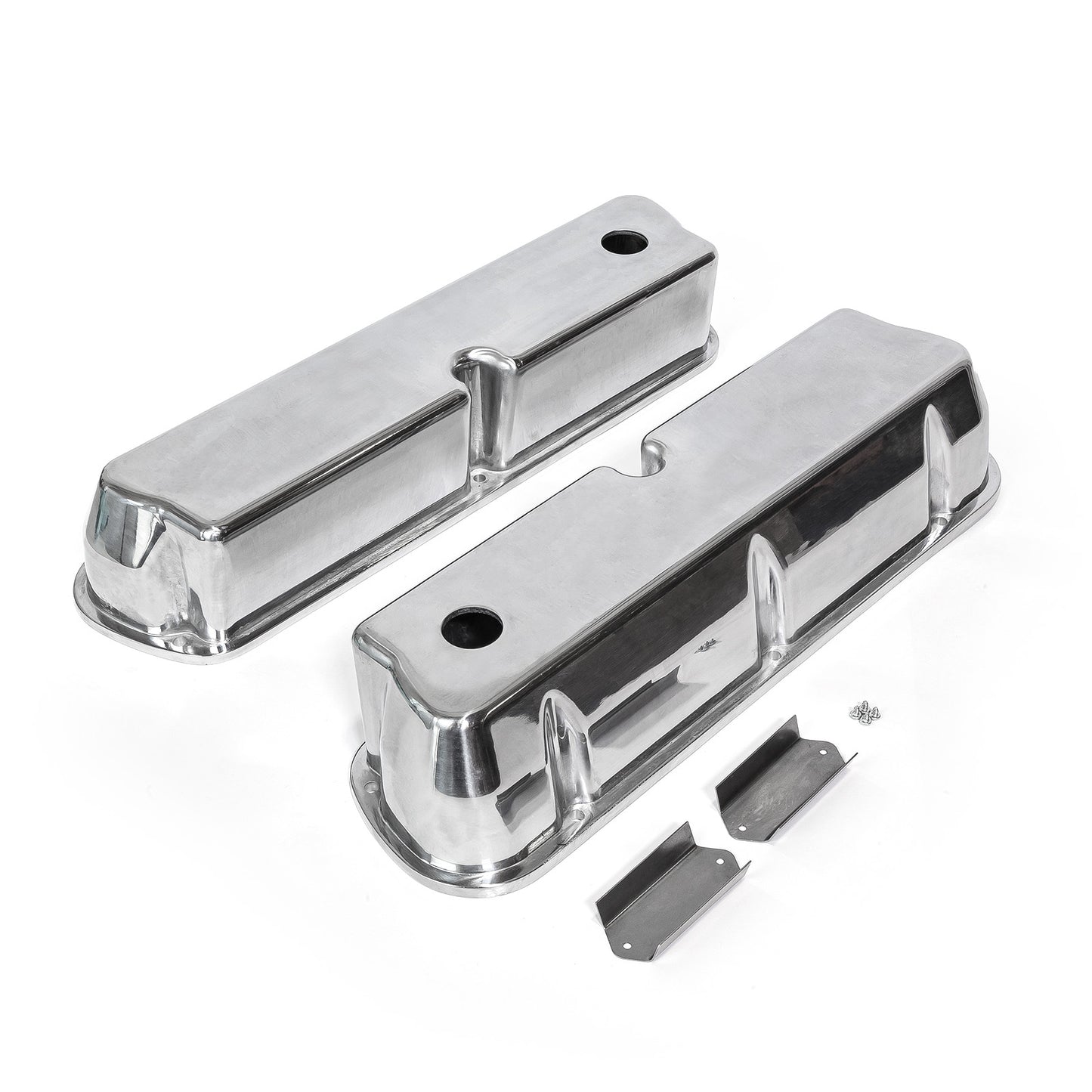 Ford SB 289 302 351 Windsor polerade aluminium slät Valve Covers – höga med hål