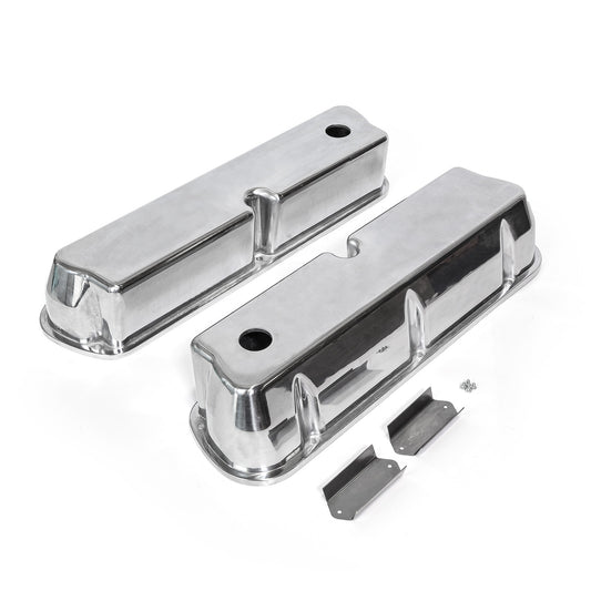 Ford SB 289 302 351 Windsor polerade aluminium slät Valve Covers – höga med hål