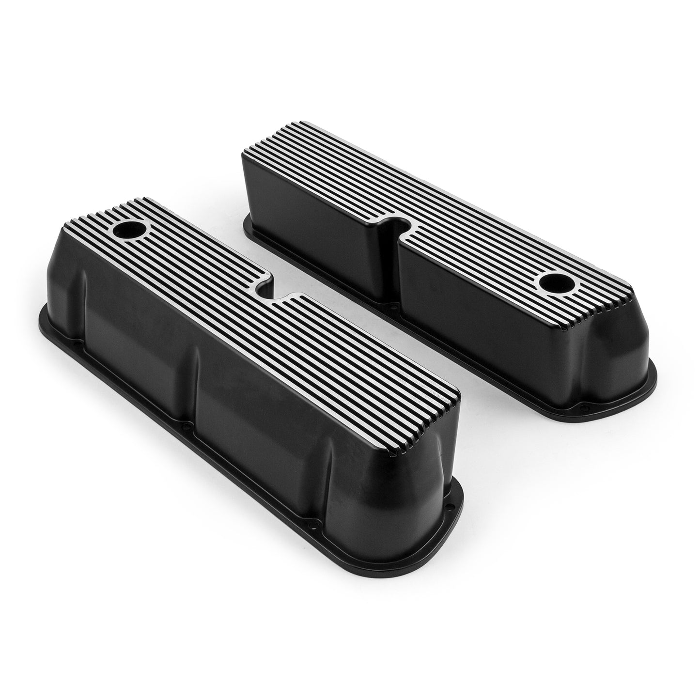 Ford SB 289 302 351 Windsor svarta aluminium Ribbed Valve Covers höga med hål