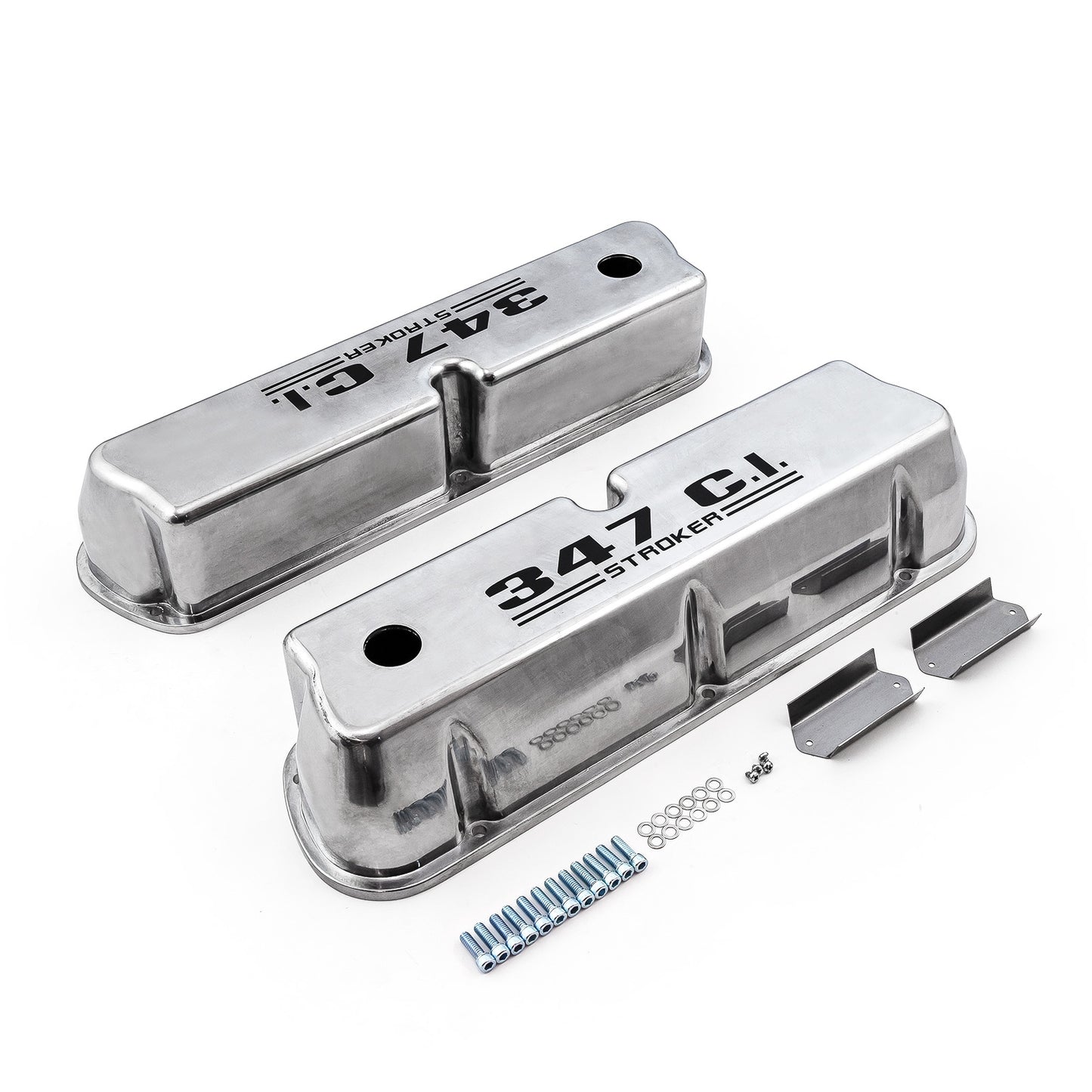 Ford SB 289 302 351w polerade aluminium 347 Stroker svarta Letter Valve Covers