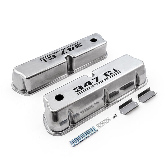 Ford SB 289 302 351w polerade aluminium 347 Stroker svarta Letter Valve Covers