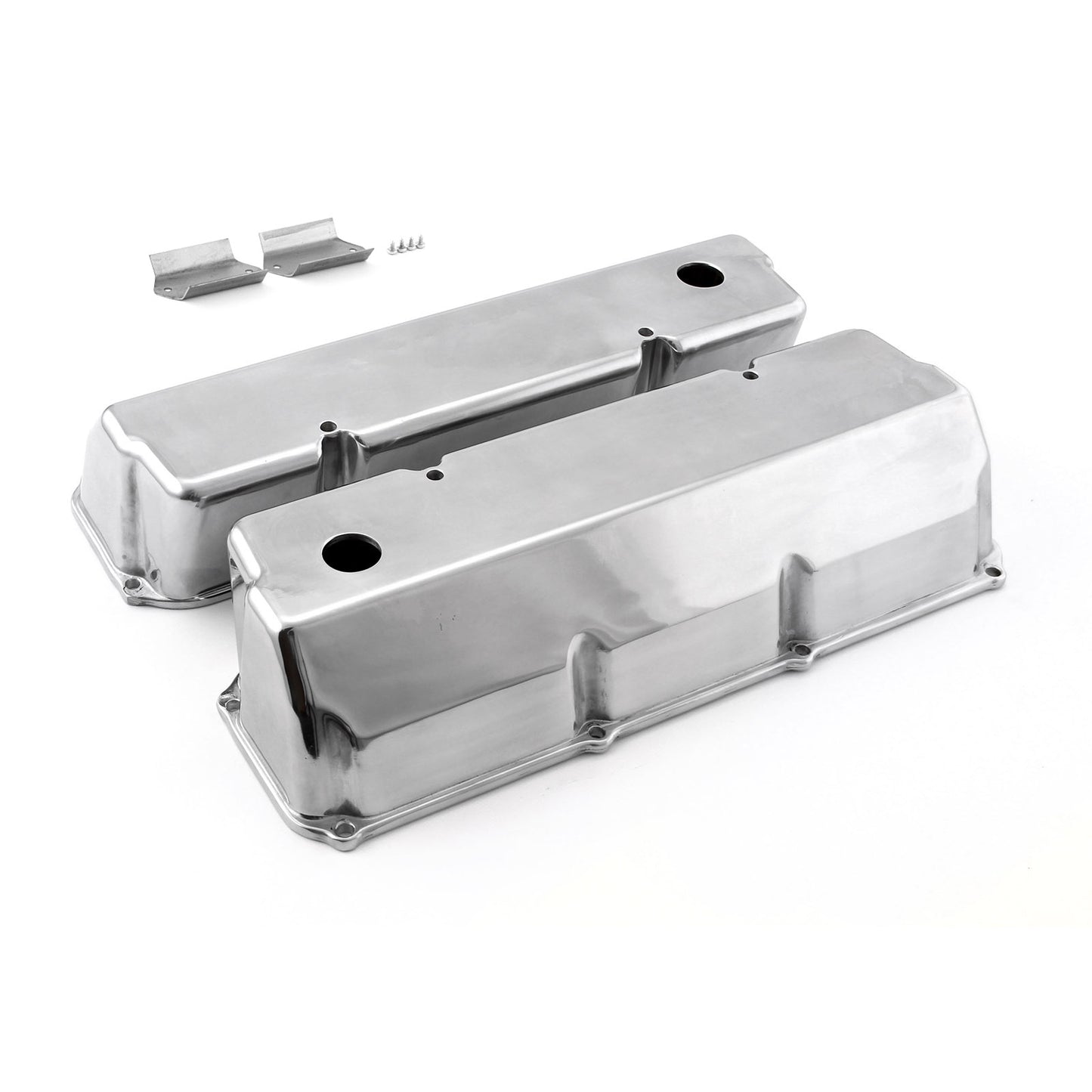 Ford 351C Cleveland polerade aluminium slät Valve Covers höga med hål