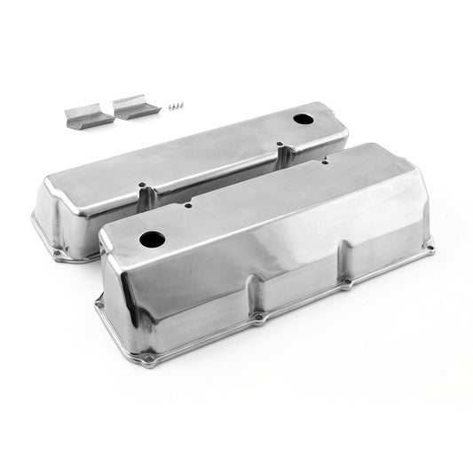 Ford 351C Cleveland polerade aluminium slät Valve Covers höga med hål
