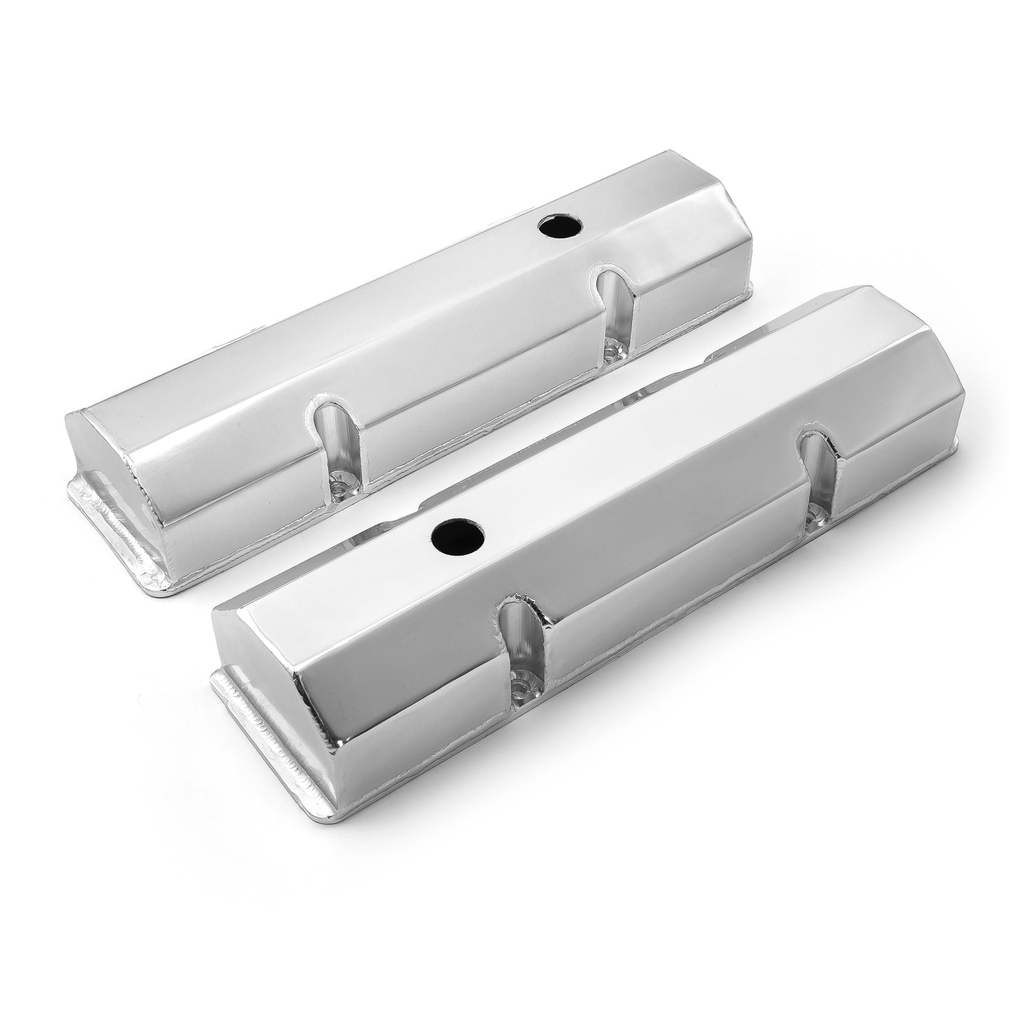 Chevy SBC 350 svetsade ventilkåpor satin höga med hål