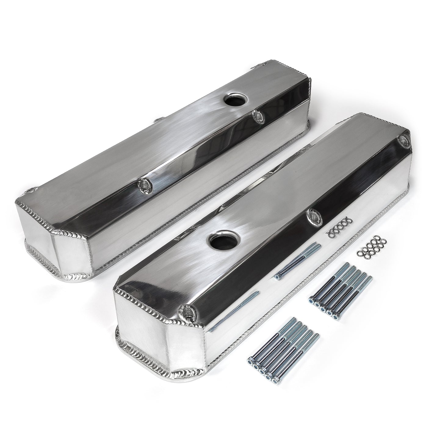 Mopar Chrysler SB 318 340 360 svetsade ventilkåpor höga polerade med hål