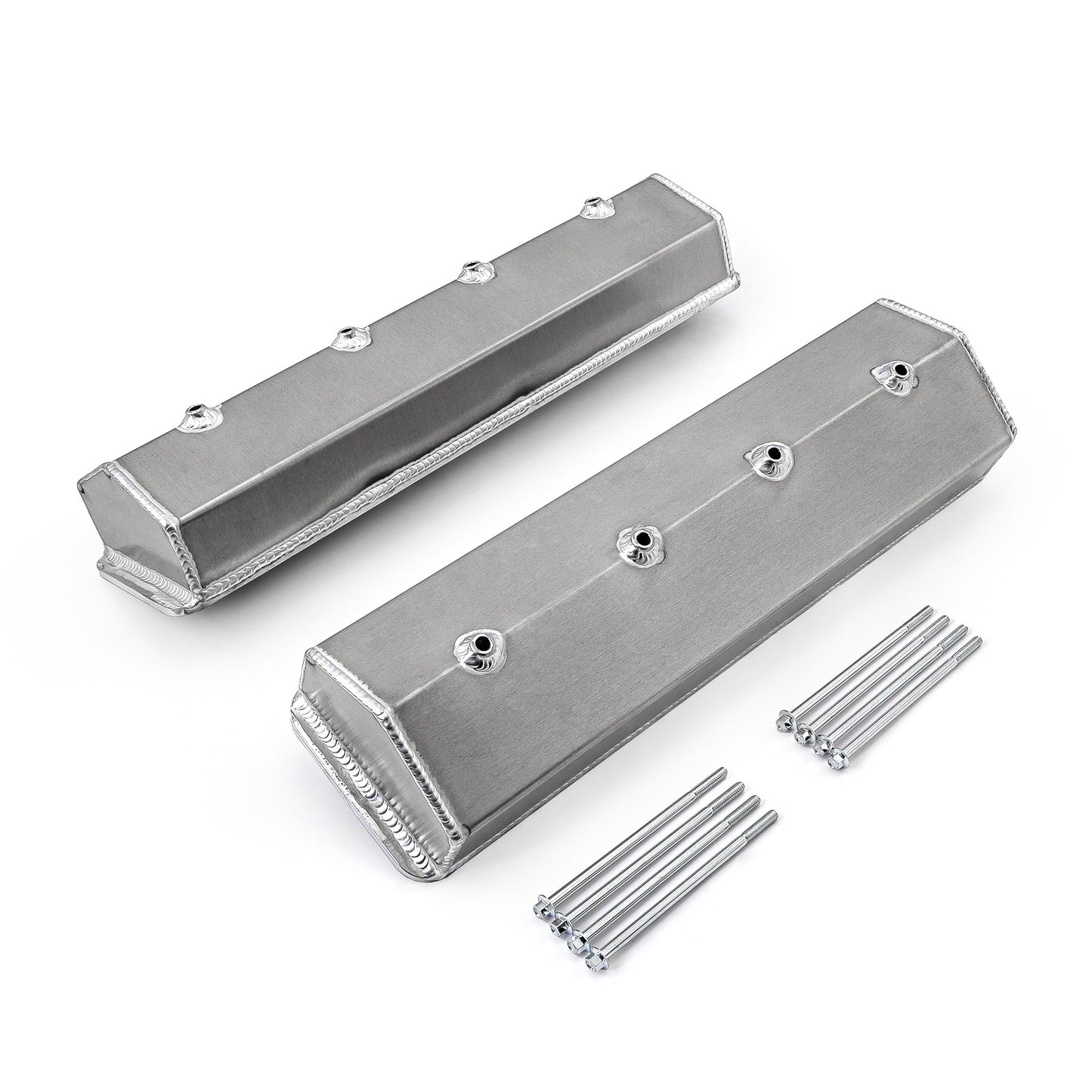 Chevy SBC 350 Vortec centrumbult svetsade ventilkåpor satin höga utan hål
