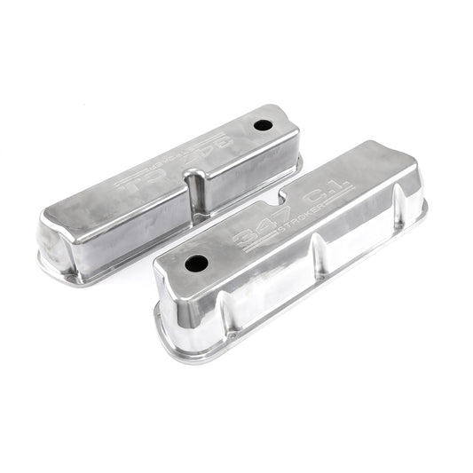 Ford SB 289 302 351 Windsor polerade aluminium 347 Stroker Valve Covers höga med hål