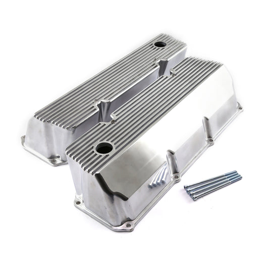 Ford 351C Cleveland polerade aluminium ribbad Valve Covers höga med hål